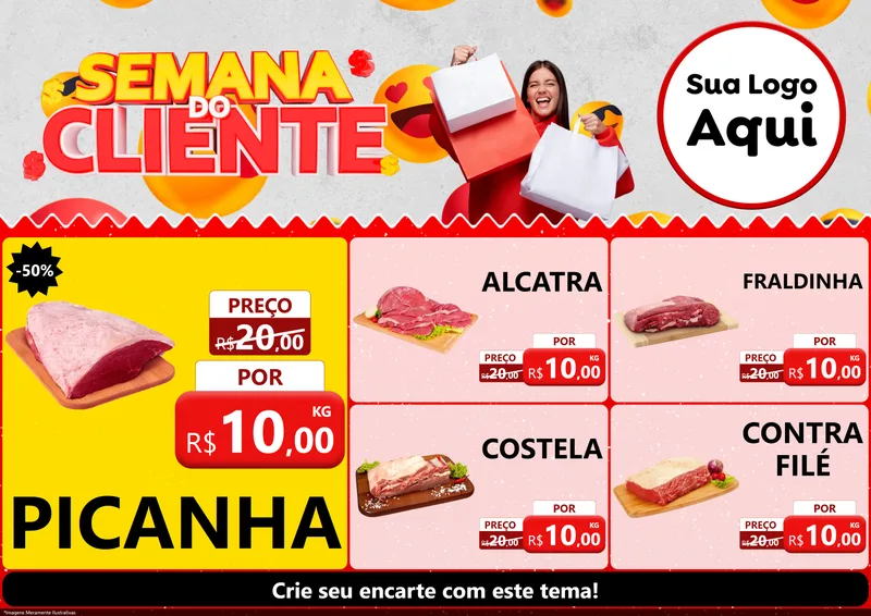 Modelo de Encarte para Encarte A4 Horizontal com o tema Semana do Cliente para Açougue