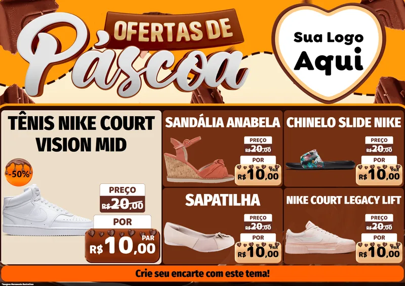 Modelo de Encarte para Encarte A4 Horizontal com o tema Ofertas de Páscoa para Calçados
