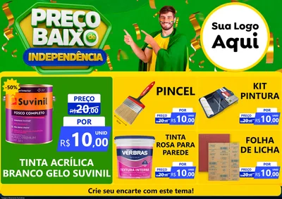 Modelo de Encarte para Encarte A4 Horizontal com o tema Preço Baixo de Independência para Tintas e Ferramentas