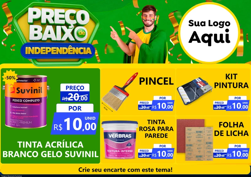 Modelo de Encarte para Encarte A4 Horizontal com o tema Preço Baixo de Independência para Tintas e Ferramentas