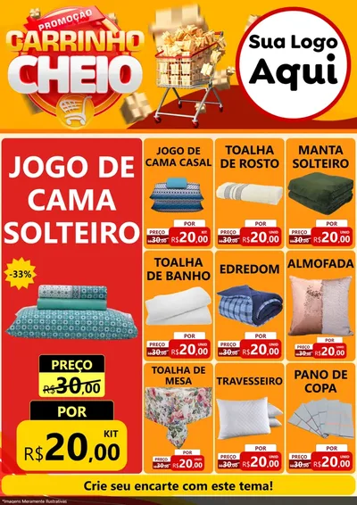 Modelo de Encarte para Encarte A4 Vertical com o tema Promoção carrinho cheio para Cama, Mesa e Banho