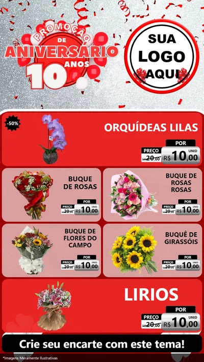 Modelo de TV para TV Vertical com o tema Promoção de Aniversário - 10 Anos para Floricultura e jardim