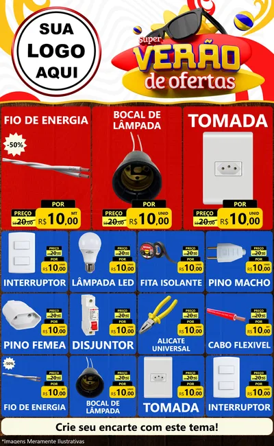 Modelo de Encarte para Encarte Grande com o tema Super Verão de Ofertas para Materiais Elétricos