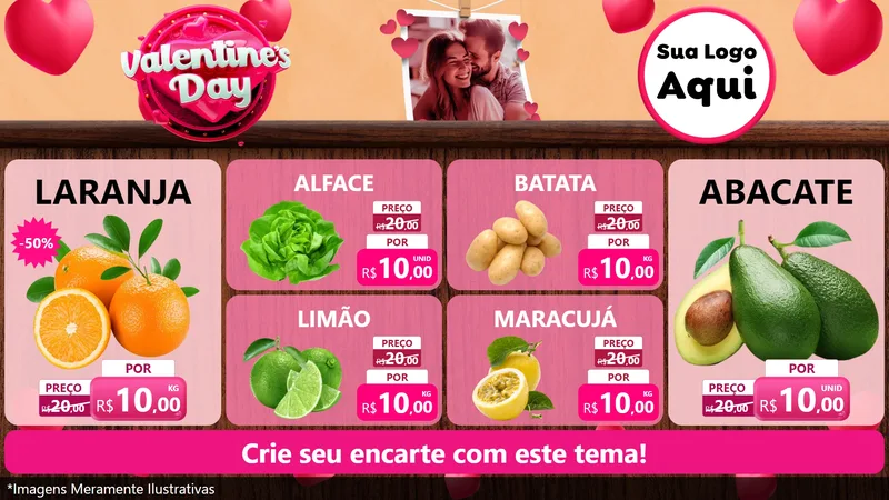 Modelo de TV para TV Horizontal com o tema Valentine's Day para Hortifrúti