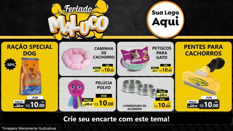 Modelo de TV para TV Horizontal com o tema Feriado Maluco para Pet Shop