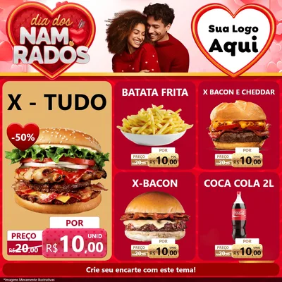 Modelo de Rede Social para Feed Facebook com o tema Dia dos Namorados para Hamburgueria