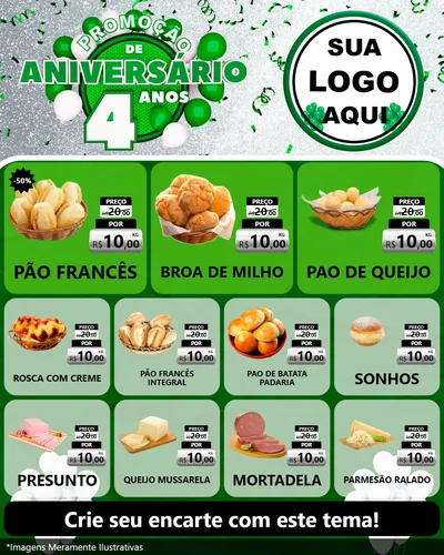 Modelo de Rede Social para Feed Instagram com o tema Promoção de Aniversário - 4 Anos para Padaria
