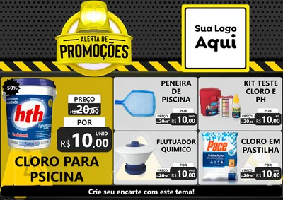Modelo de Encarte para Encarte A4 Horizontal com o tema Alerta de Promoções para Produtos para Piscina
