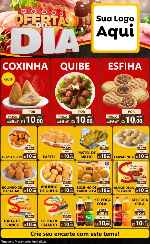Modelo de Encarte para Encarte Grande com o tema Ofertas do Dia para Salgadaria