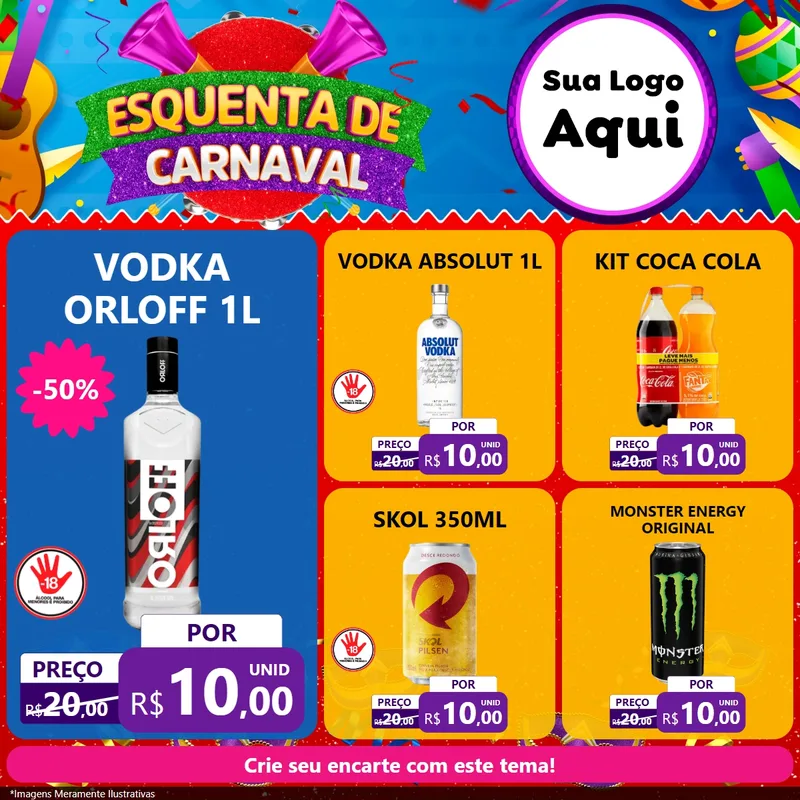 Modelo de Rede Social para Feed Facebook com o tema Esquenta de Carnaval para Distribuidora de bebidas