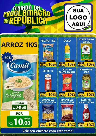 Modelo de Encarte para Encarte A4 Vertical com o tema Feriado da Proclamação da República para Supermercado