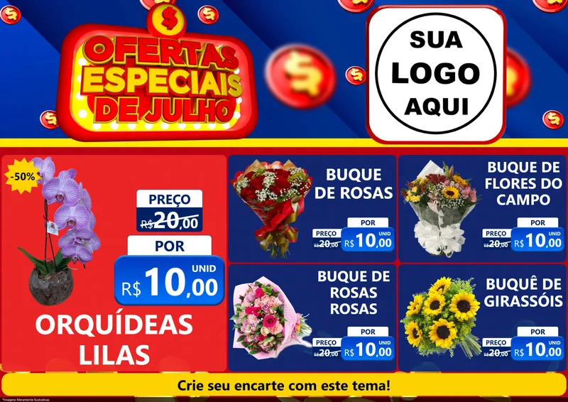 Modelo de Encarte para Encarte A4 Horizontal com o tema Ofertas Especiais de Julho para Floricultura e jardim