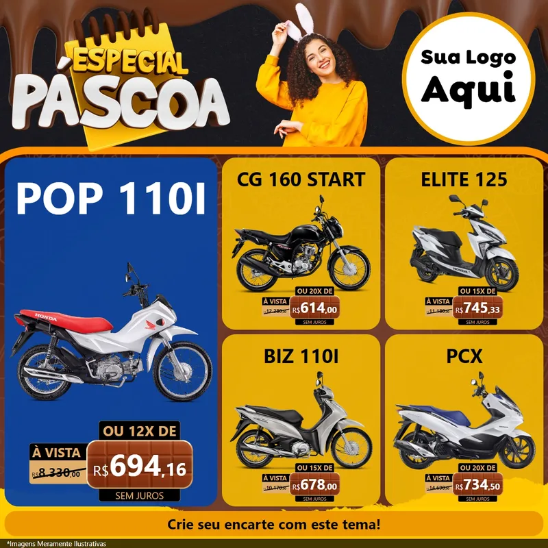 Modelo de Rede Social para Feed Facebook com o tema Especial Páscoa para Concessionaria de Motos
