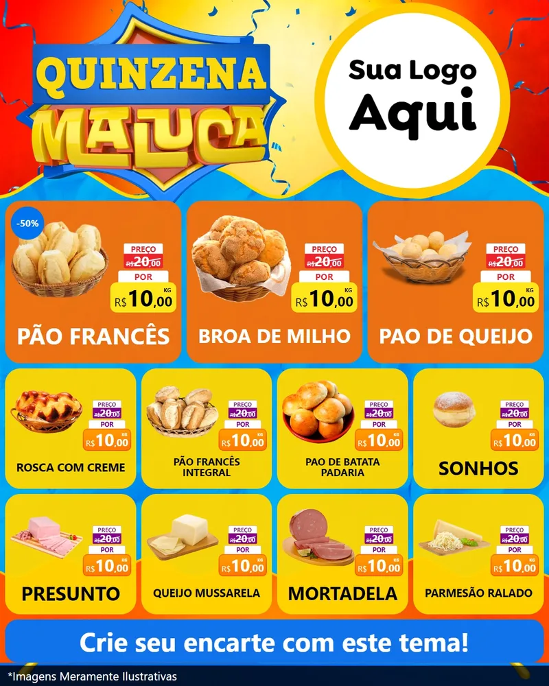 Modelo de Rede Social para Feed Instagram com o tema Quinzena Maluca para Padaria