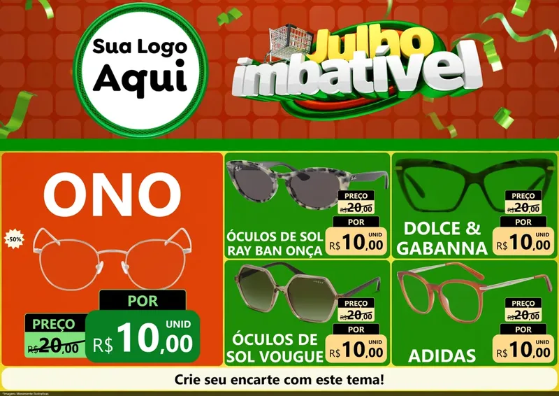 Modelo de Encarte para Encarte A4 Horizontal com o tema Julho Imbatível para Óticas
