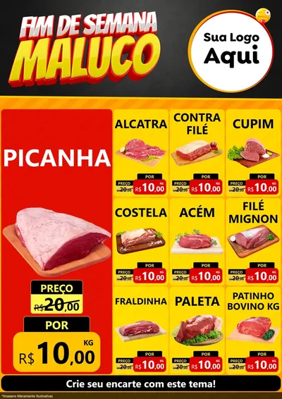 Modelo de Encarte para Encarte A4 Vertical com o tema Final de Semana Maluco para Açougue