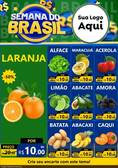 Modelo de Encarte para Encarte A4 Vertical com o tema Semana Do Brasil para Hortifrúti