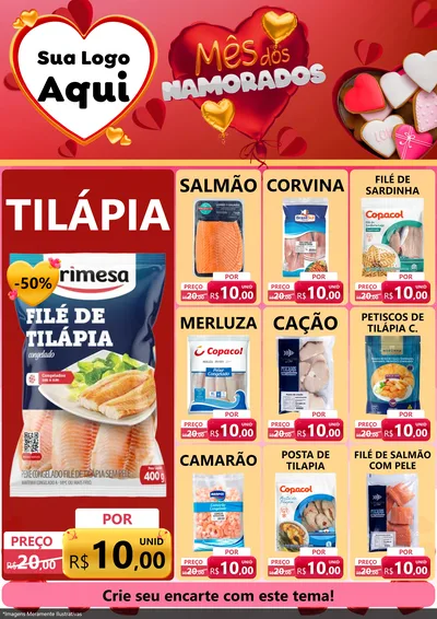 Modelo de Encarte para Encarte A4 Vertical com o tema Mês dos Namorados para Peixaria