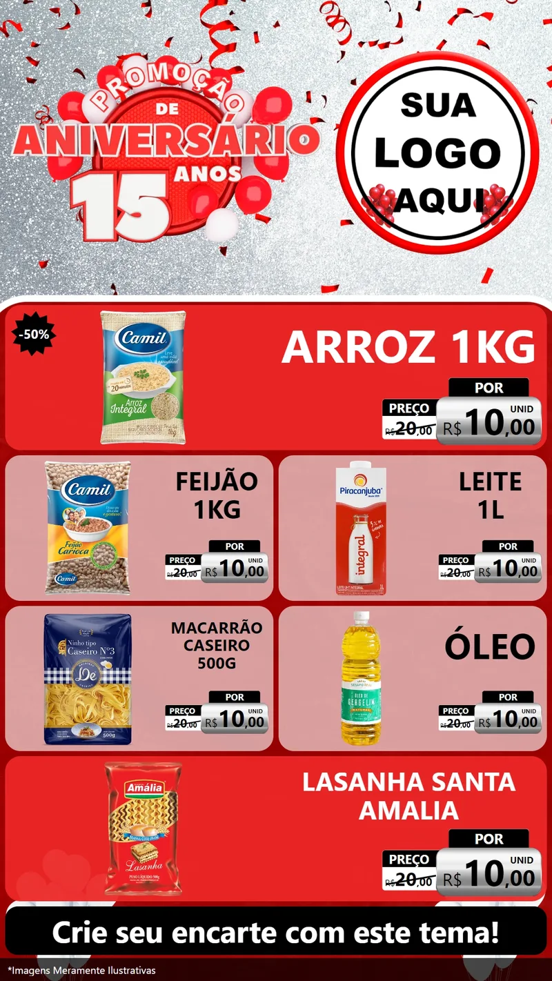 Modelo de TV para TV Vertical com o tema Promoção de Aniversário - 15 Anos para Supermercado