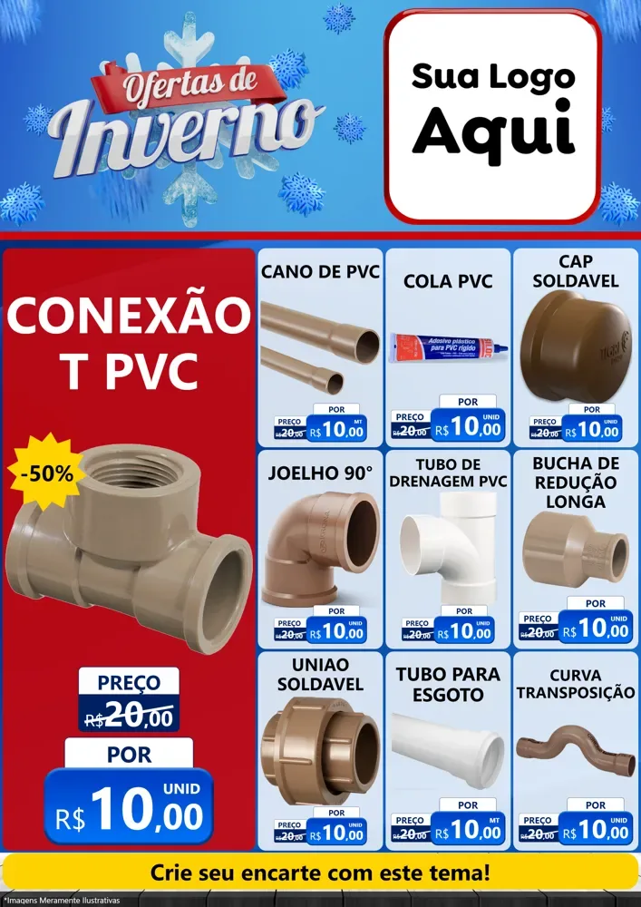 Modelo de Encarte para Encarte A4 Vertical com o tema Ofertas de Inverno para Tubos e conexões