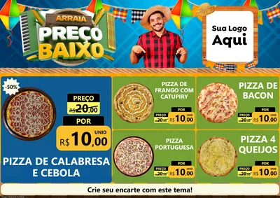 Modelo de Encarte para Encarte A4 Horizontal com o tema Arraiá de Preço Baixo - Junina para Pizzaria