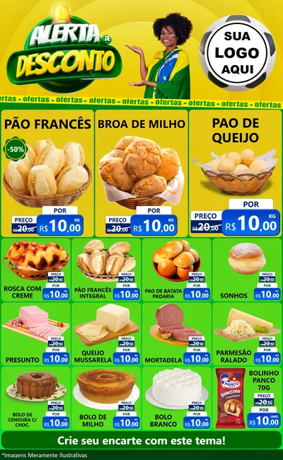 Modelo de Encarte para Encarte Grande com o tema Alerta de Desconto para Padaria