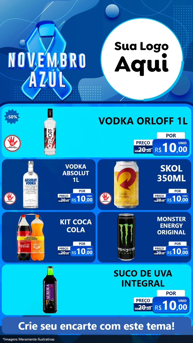 Modelo de TV para TV Vertical com o tema Novembro Azul para Distribuidora de bebidas