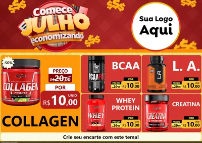 Modelo de Encarte para Encarte A4 Horizontal com o tema Comece Julho Economizando para Suplementos alimentares