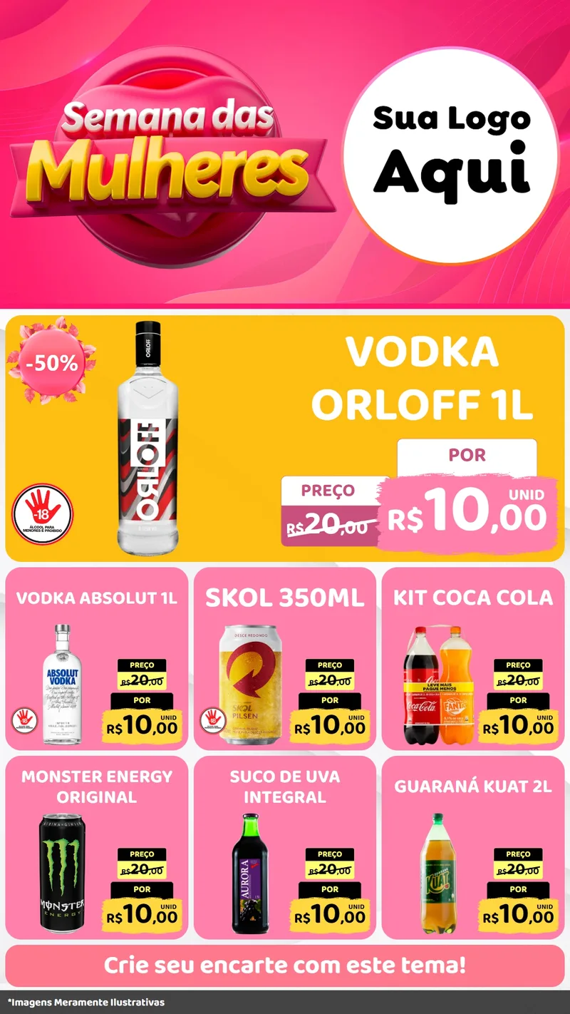 Modelo de Rede Social para Stories com o tema Semana das Mulheres para Distribuidora de bebidas