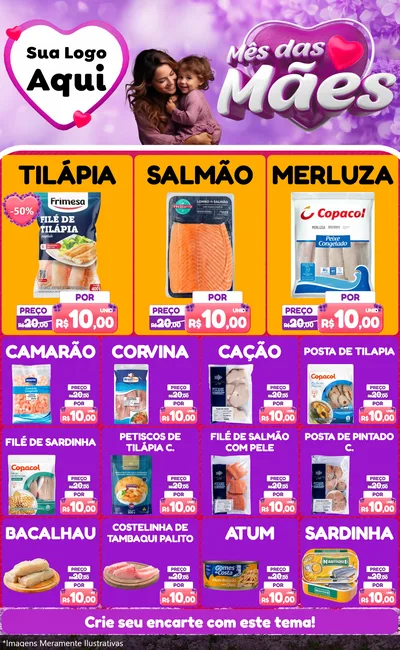 Modelo de Encarte para Encarte Grande com o tema Mês das Mães para Peixaria