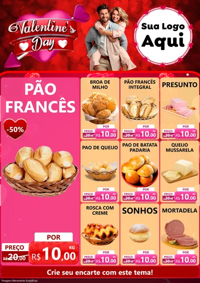 Modelo de Encarte para Encarte A4 Vertical com o tema Valentine's Day para Padaria