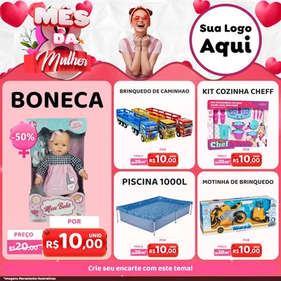 Modelo de Rede Social para Feed Facebook com o tema Mês da Mulher para Brinquedos