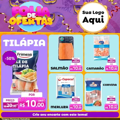Modelo de Rede Social para Feed Facebook com o tema Folia de Ofertas para Peixaria