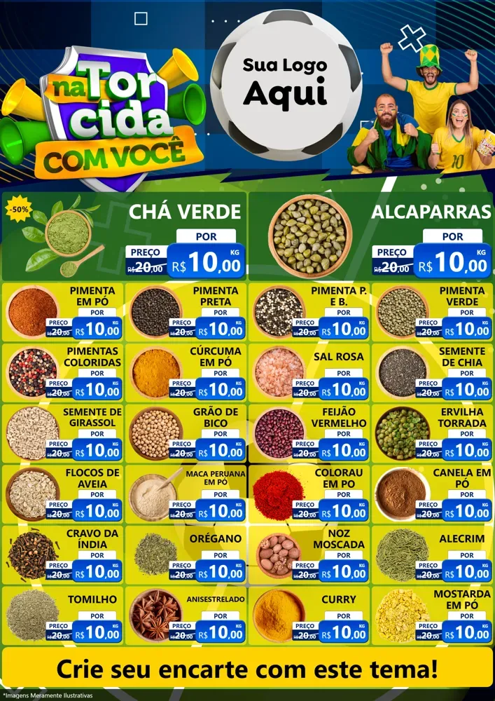 Modelo de Encarte para Encarte A4 Vertical com o tema Na Torcida Com Você - Copa para Produtos Naturais