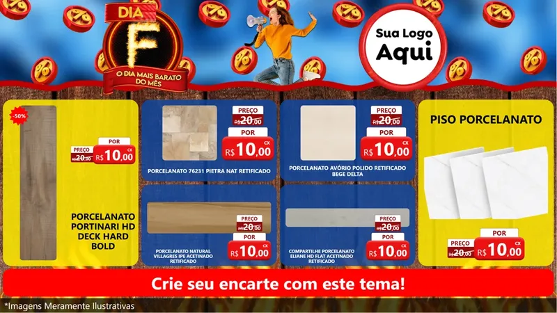 Modelo de TV para TV Horizontal com o tema Dia F - O Dia Mais Barato Do Mês para Pisos e revestimentos