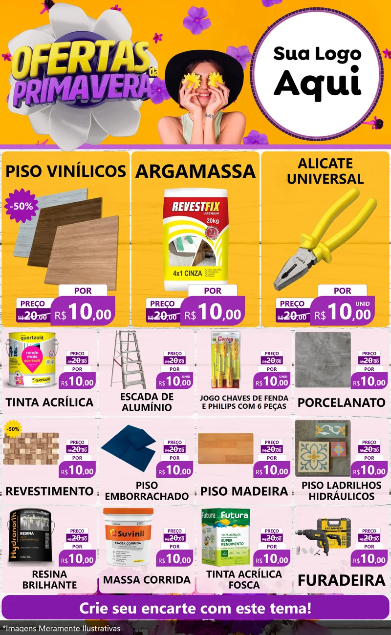 Modelo de Encarte para Encarte Grande com o tema Ofertas Da Primavera para Material para Construção