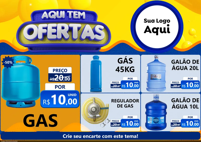 Modelo de Encarte para Encarte A4 Horizontal com o tema Aqui Tem Ofertas para Água e gás