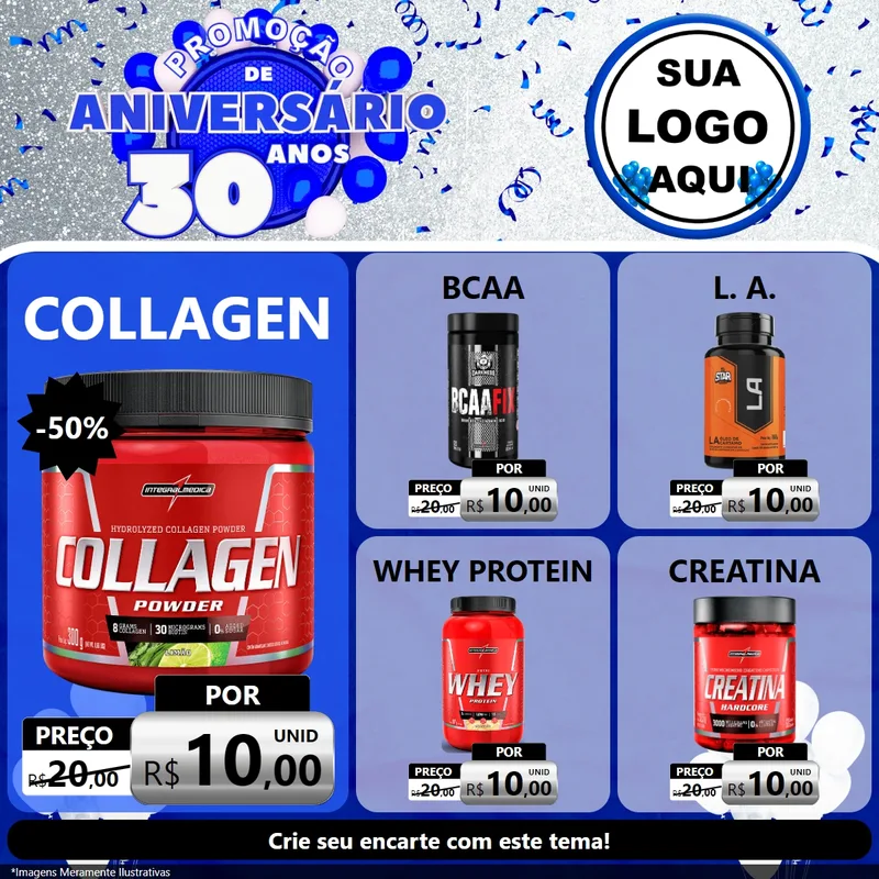 Modelo de Rede Social para Feed Facebook com o tema Promoção de Aniversário - 30 Anos para Suplementos alimentares