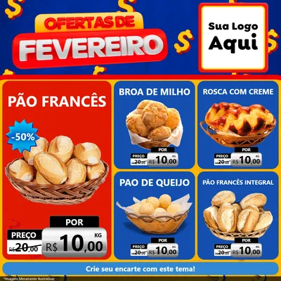 Modelo de Rede Social para Feed Facebook com o tema Ofertas de Fevereiro para Padaria