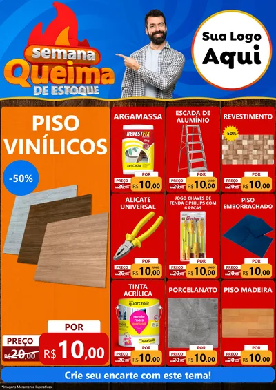 Modelo de Encarte para Encarte A4 Vertical com o tema Semana Queima de Estoque para Material para Construção