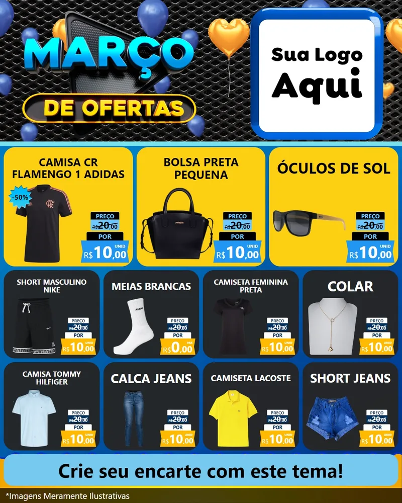 Modelo de Rede Social para Feed Instagram com o tema Março de Ofertas para Roupas e acessórios