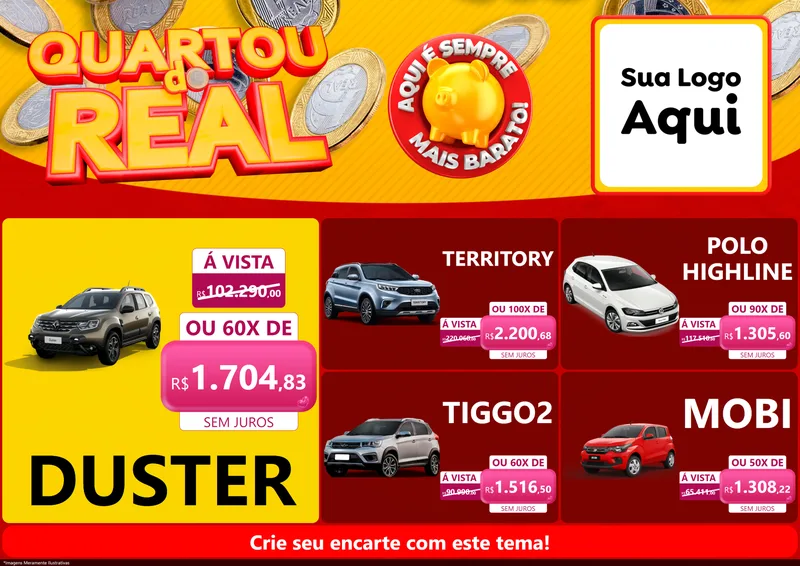 Modelo de Encarte para Encarte A4 Horizontal com o tema Quartou do Real para Concessionaria de Carros