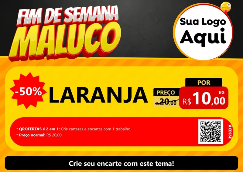 Modelo de Cartaz para Cartaz A4 Horizontal com o tema Final de Semana Maluco para Hortifrúti