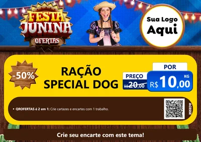 Modelo de Cartaz para Cartaz A4 Horizontal com o tema Festa Junina Ofertas para Pet Shop