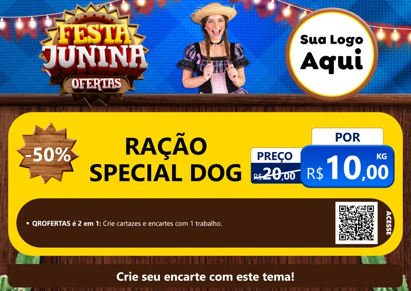 Modelo de Cartaz para Cartaz A4 Horizontal com o tema Festa Junina Ofertas para Pet Shop
