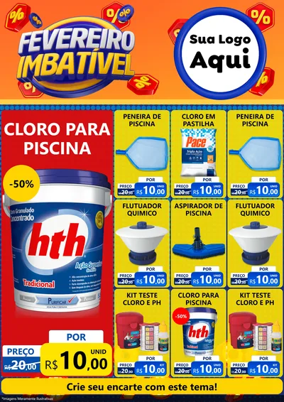 Modelo de Encarte para Encarte A4 Vertical com o tema Fevereiro Imbatível para Produtos para Piscina
