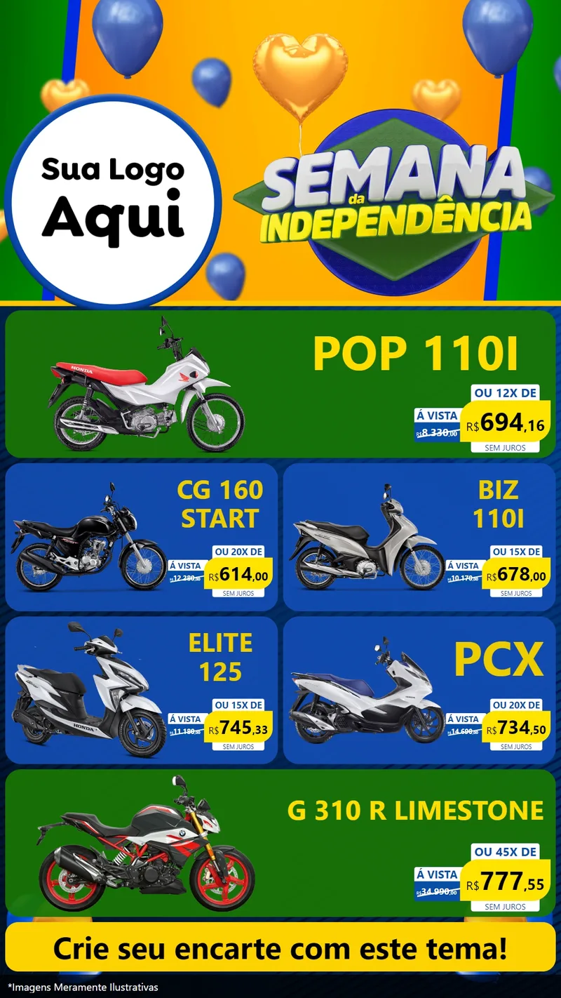 Modelo de TV para TV Vertical com o tema Semana da Independência para Concessionaria de Motos