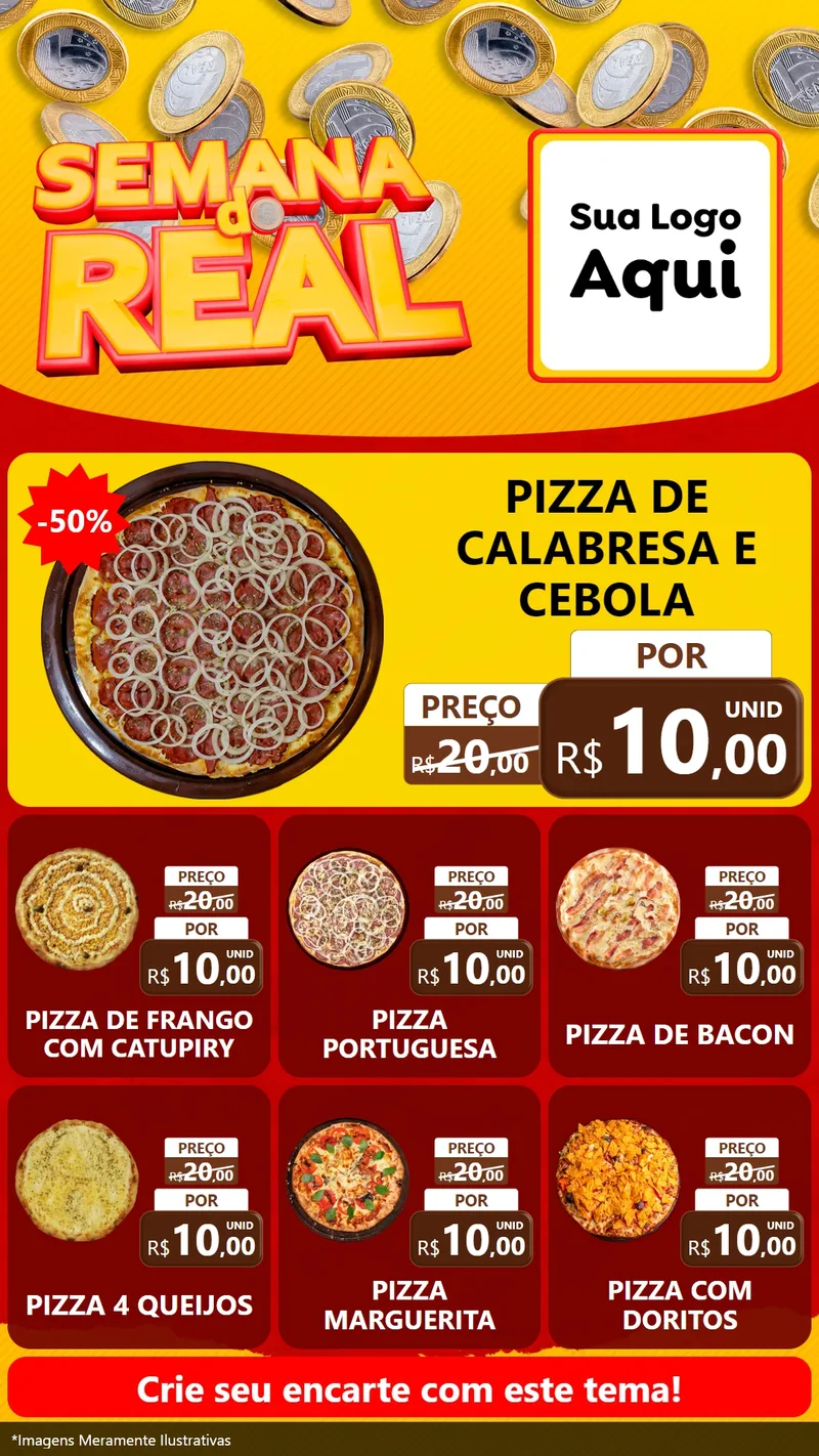 Modelo de Rede Social para Stories com o tema Semana do Real para Pizzaria