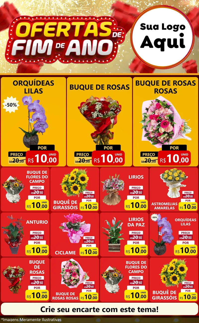 Modelo de Encarte para Encarte Grande com o tema Ofertas de Fim de Ano para Floricultura e jardim