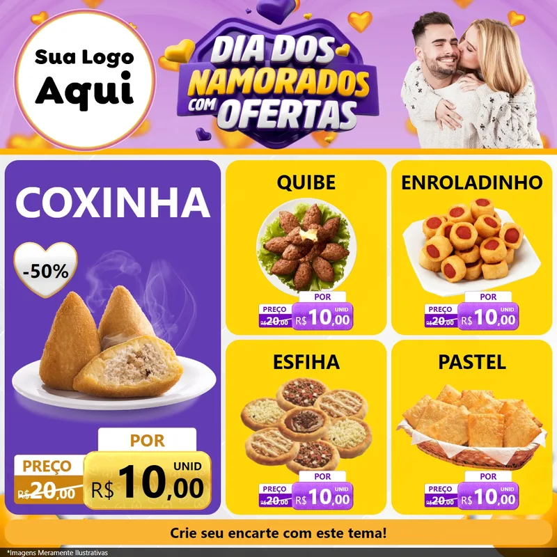 Modelo de Rede Social para Feed Facebook com o tema Dia Dos Namorados Com Ofertas para Salgadaria